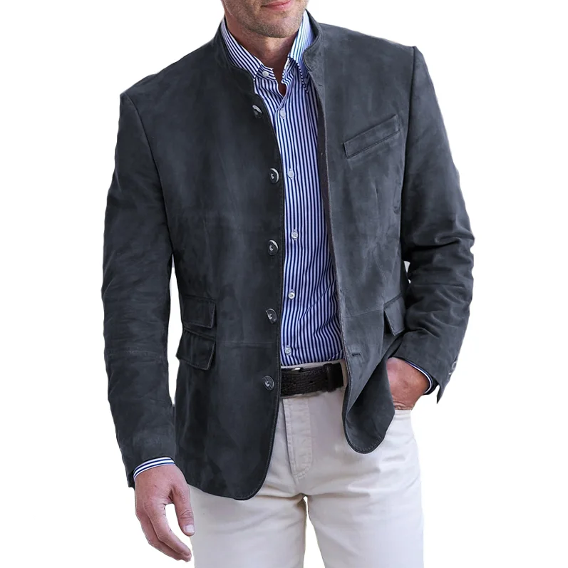 Veste en cuir classique pour hommes avec fermeture à bouton