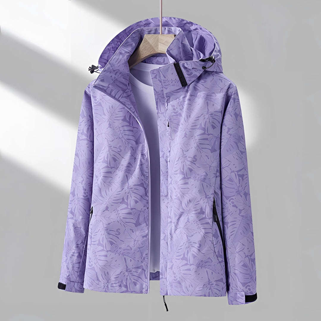 Veste légère imperméable pour femmes avec motif tropical et capuche