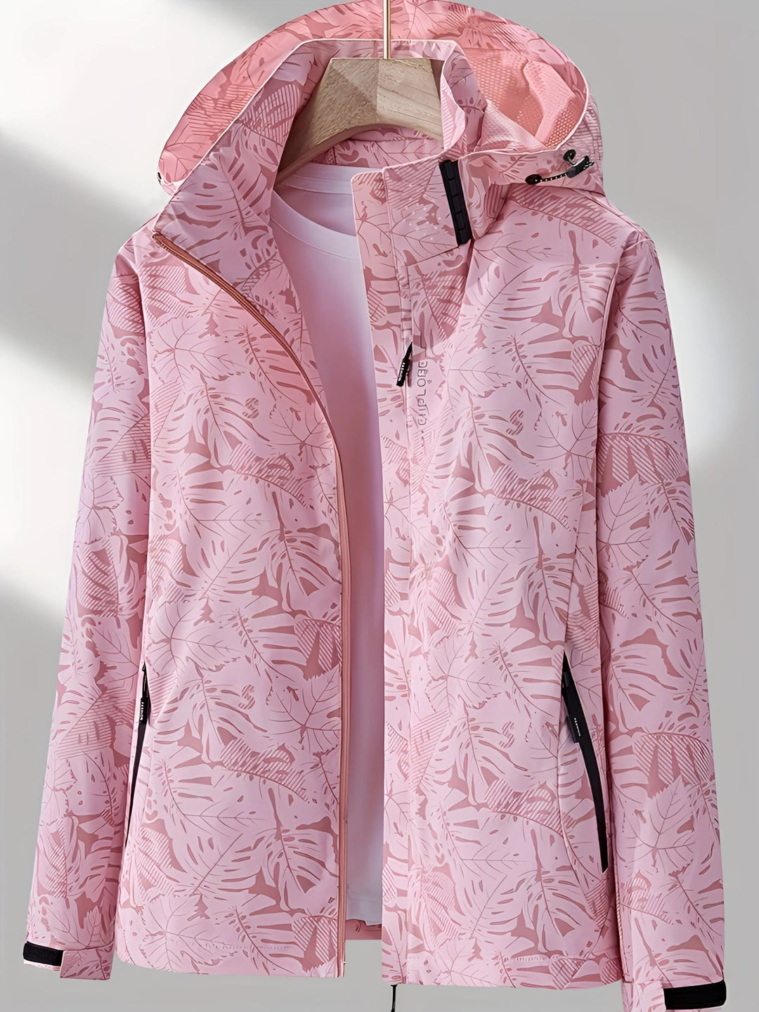 Veste légère imperméable pour femmes avec motif tropical et capuche