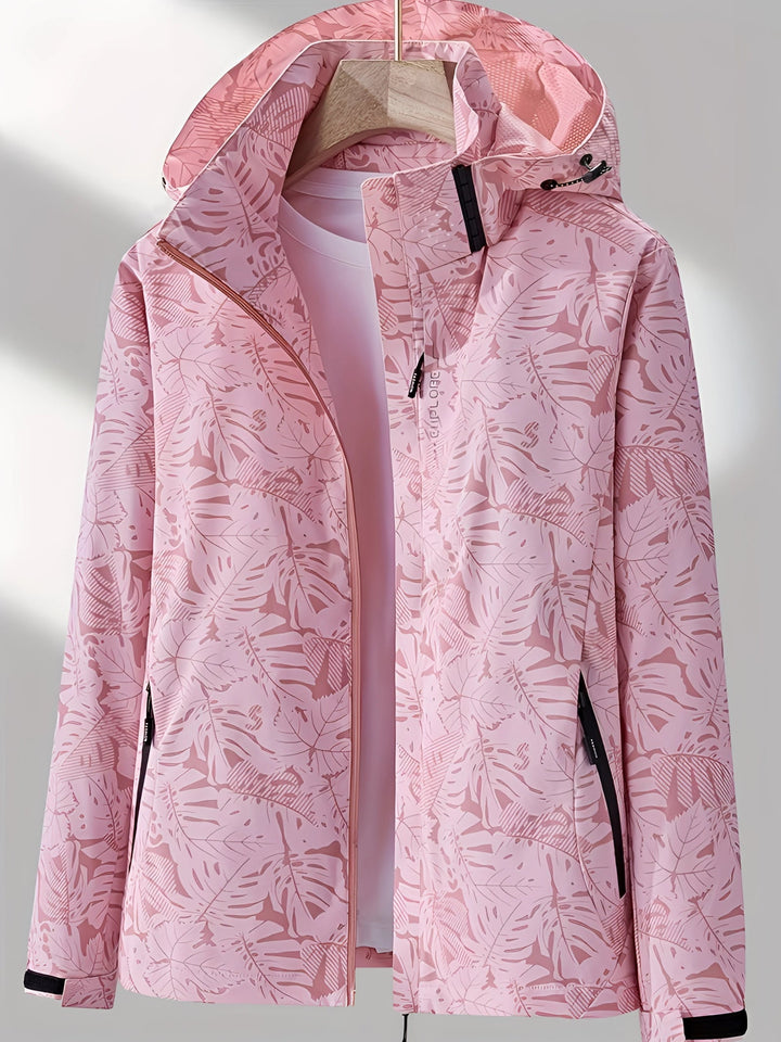 Veste légère imperméable pour femmes avec motif tropical et capuche