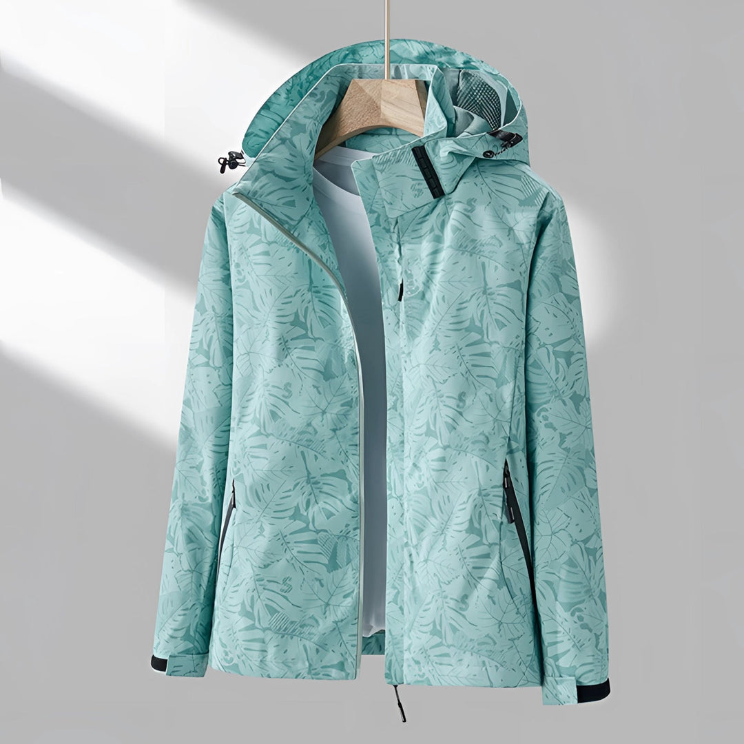 Veste légère imperméable pour femmes avec motif tropical et capuche