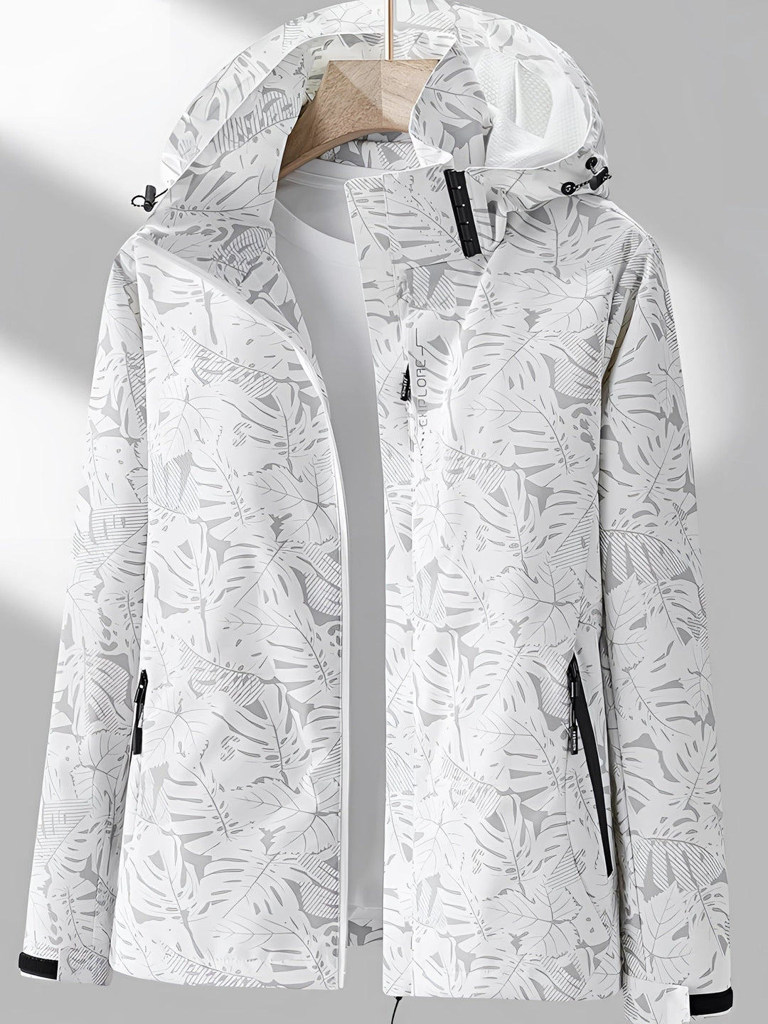 Veste légère imperméable pour femmes avec motif tropical et capuche