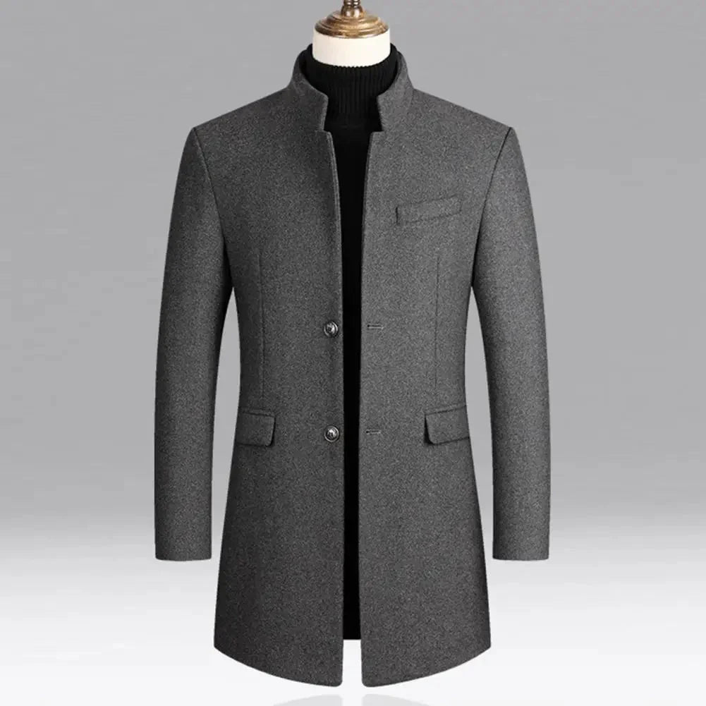 Manteau en Laine pour Homme Gris Designer Manteau d'Hiver avec Écharpe et Col Montant