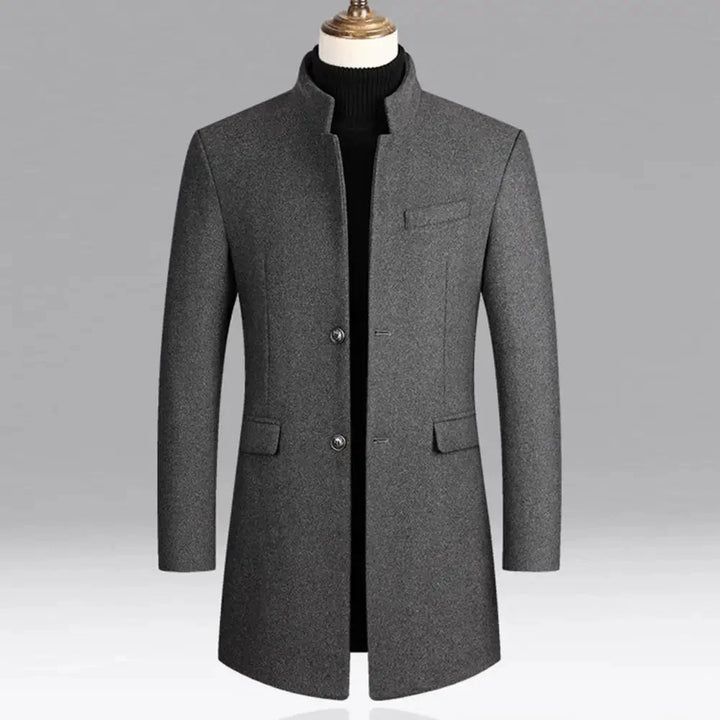 Manteau en Laine pour Homme Gris Designer Manteau d'Hiver avec Écharpe et Col Montant
