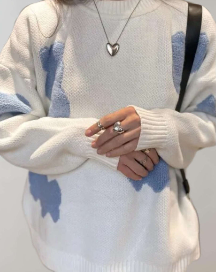 Vergie | Pull surdimensionné avec col rond et motif en forme de cœur