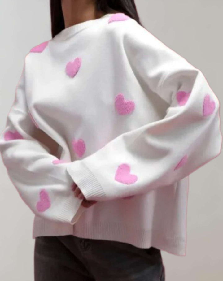 Vergie | Pull surdimensionné avec col rond et motif en forme de cœur