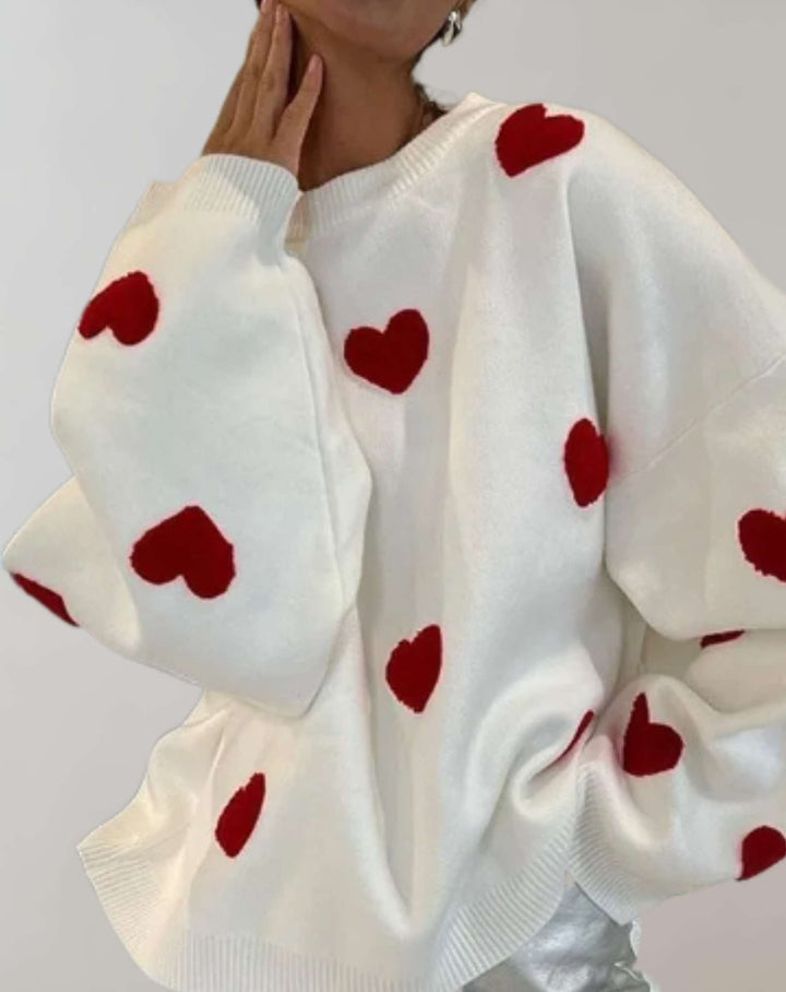 Vergie | Pull surdimensionné avec col rond et motif en forme de cœur