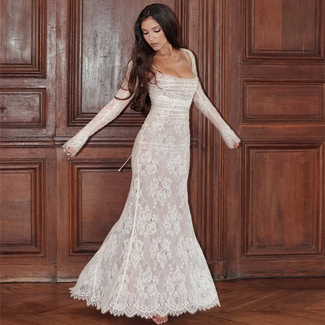 Robe maxi avec broderie en dentelle et sling