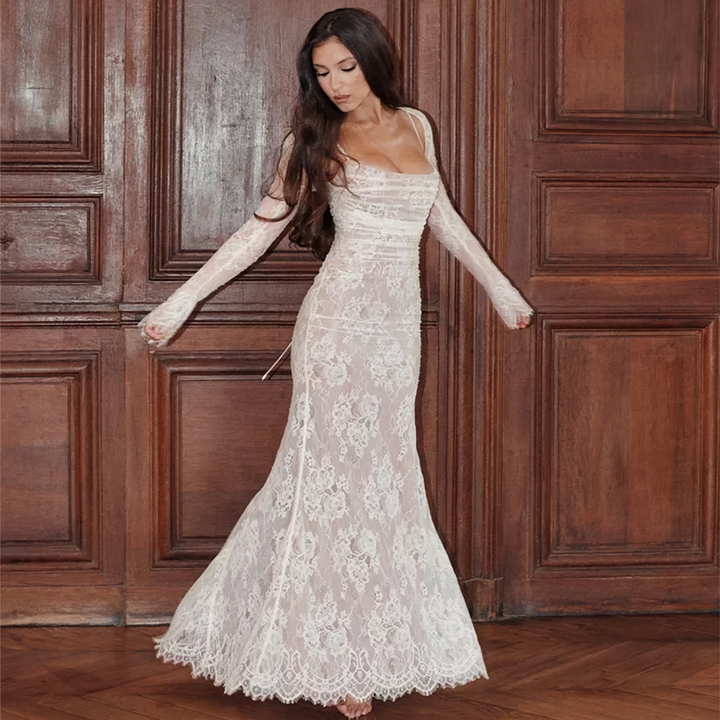 Robe maxi avec broderie en dentelle et sling