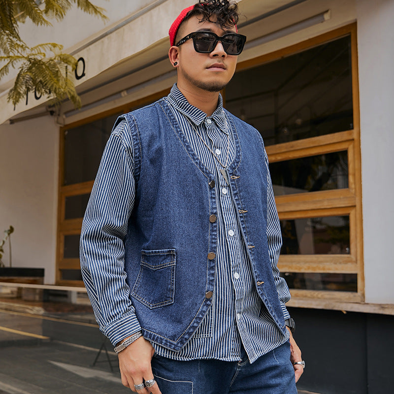 Veste sans manches en denim tendance pour hommes