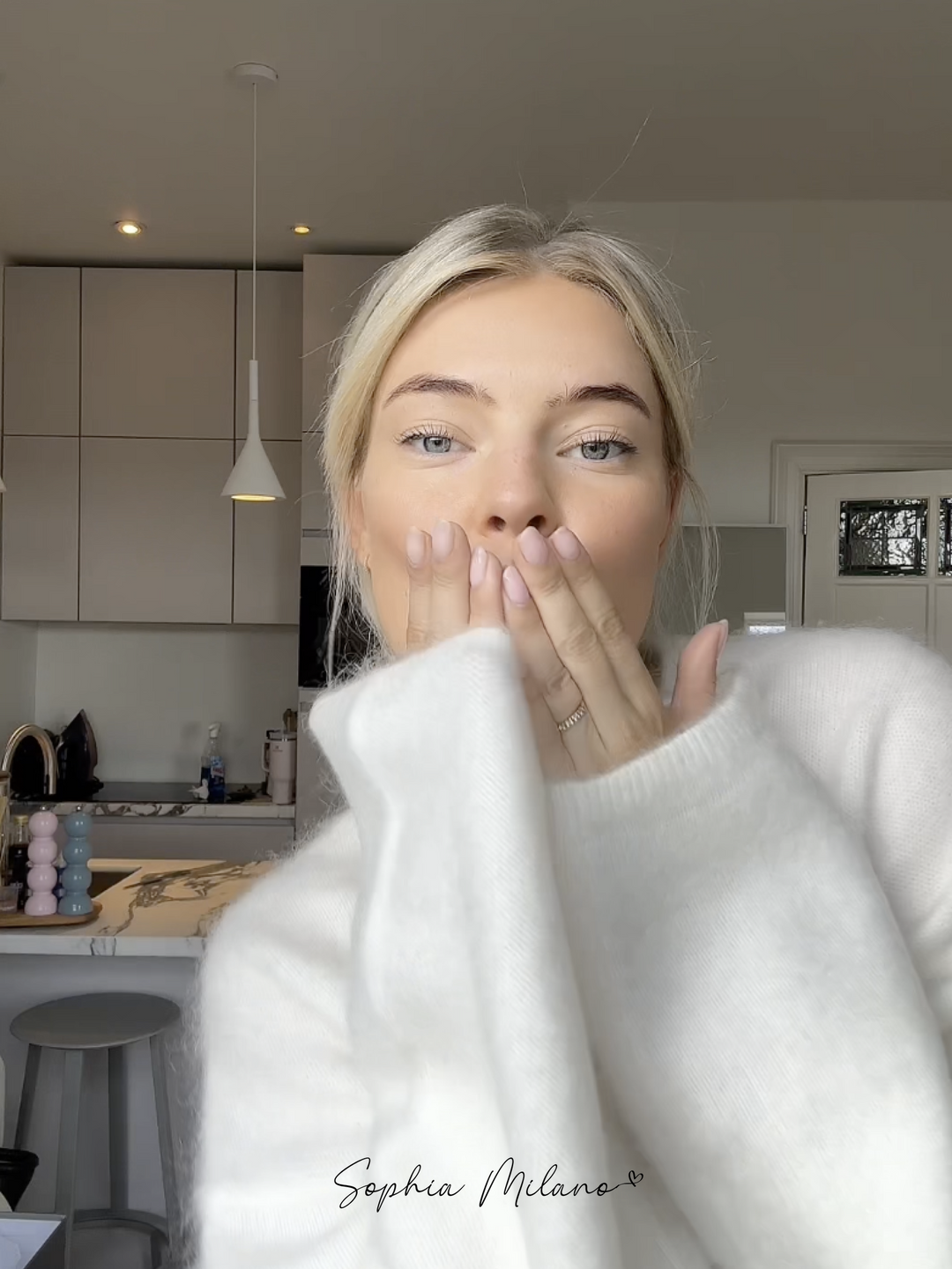 Pull Femme Col Rond Mélange Mohair Crème Gris Coupe Ample