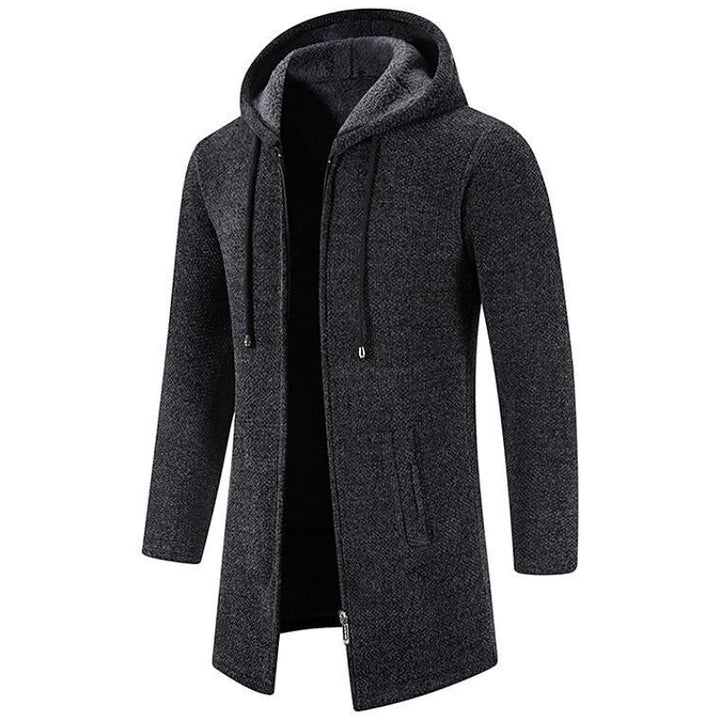 Cardigan long stylé en mélange de laine avec capuche