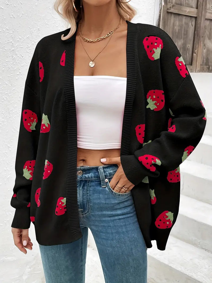 Pull à cœur ouvert avec motif de fraise