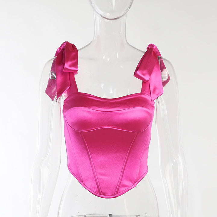 Valentine | Top en satin corset sans dos avec dentelle