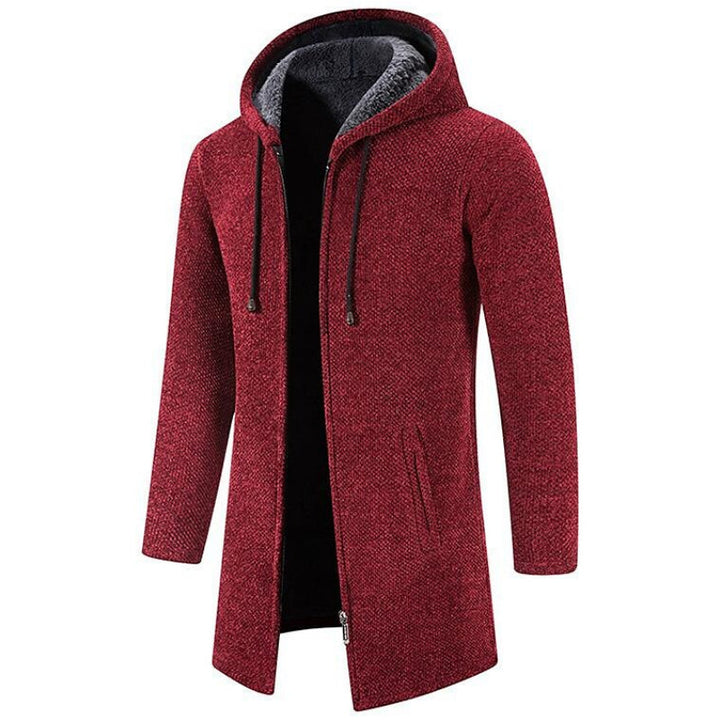 Cardigan long stylé en mélange de laine avec capuche