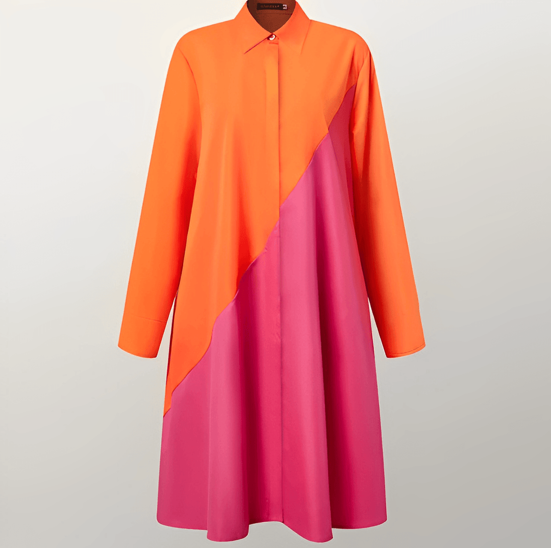 Robe chemise avec col rabattu et manches trois-quarts