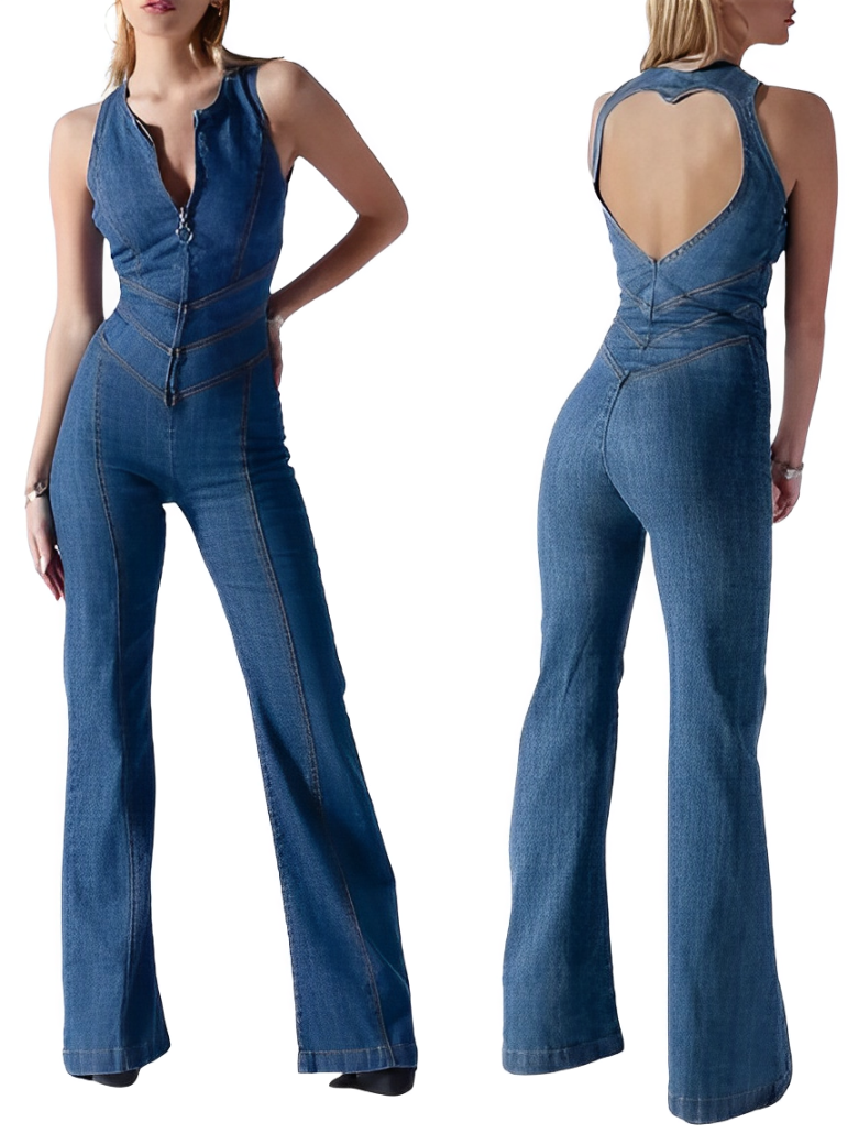 Salopette en jean dos nu taille haute