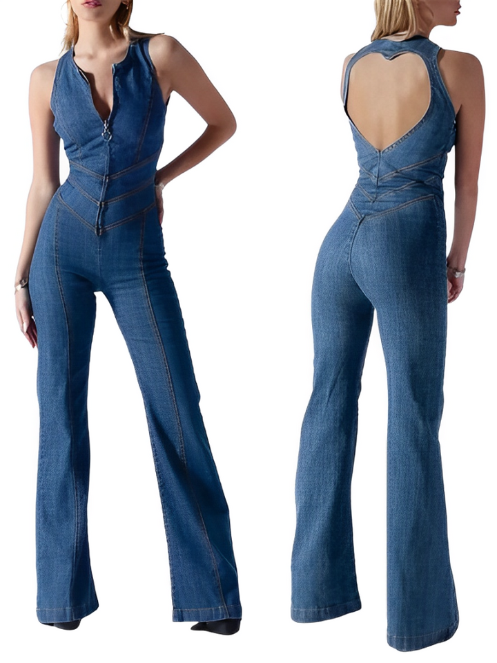 Salopette en jean dos nu taille haute