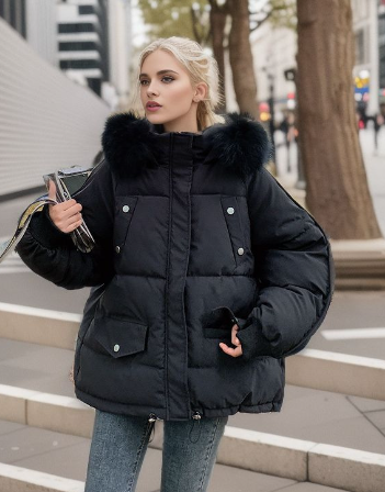Manteau d'hiver avec capuche en fausse fourrure - Maxinne