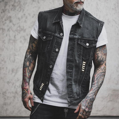 Gilet en Denim pour Homme avec Imprimé Moto et Squelette