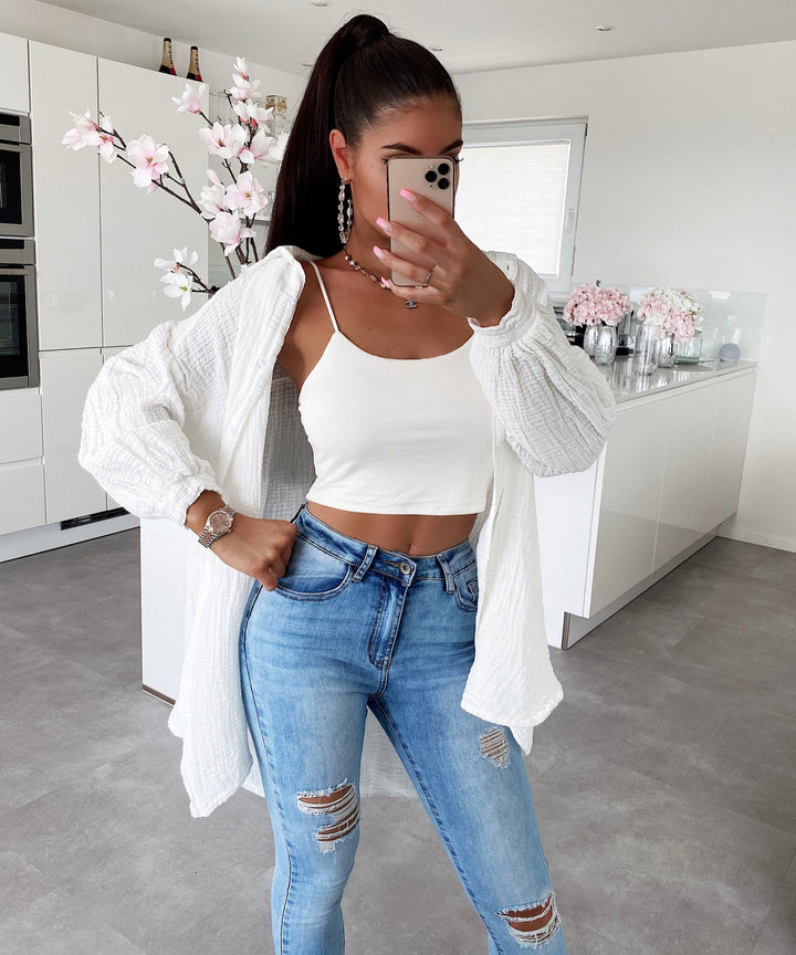 Blouse en Musselin Freya Blanc Long