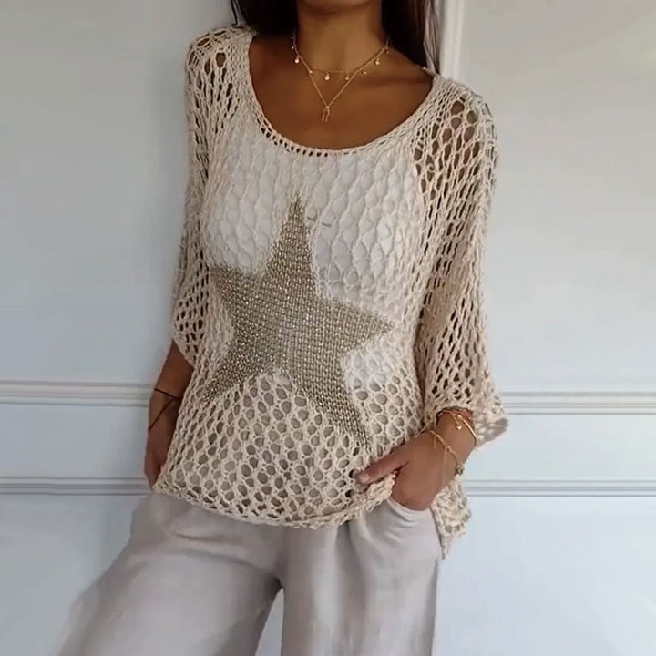 Top en maille crochet à encolure ronde pour femmes