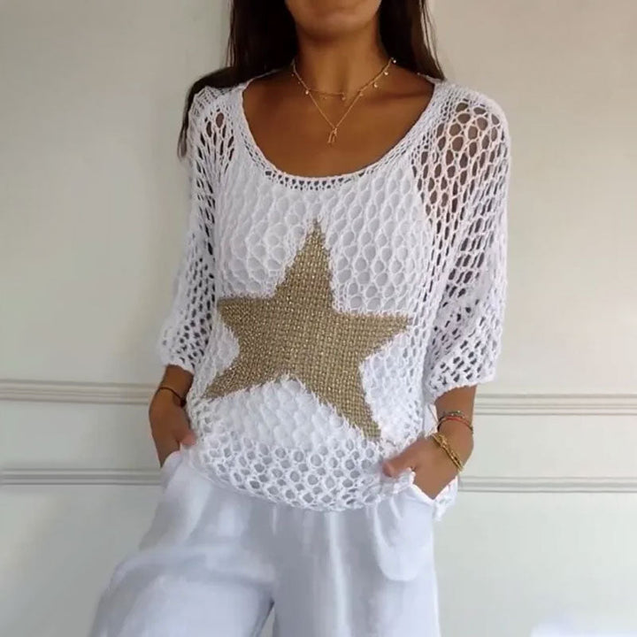 Top en maille crochet à encolure ronde pour femmes