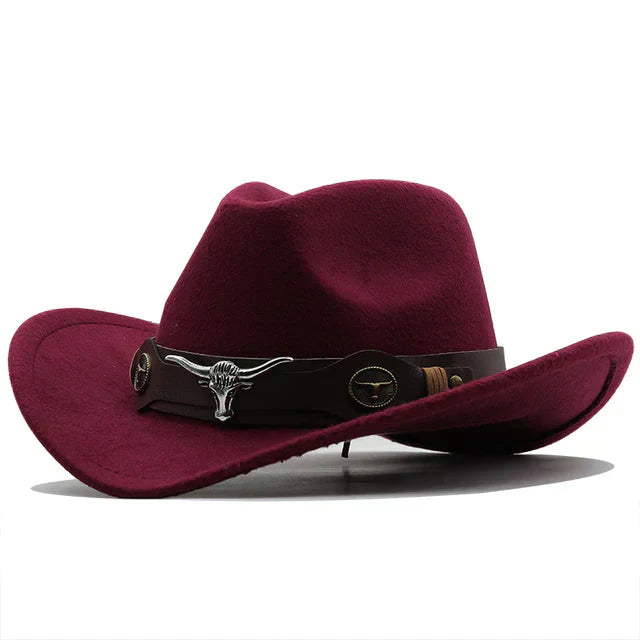 Chapeau en feutre de style western avec bandeau à boucles de taureau
