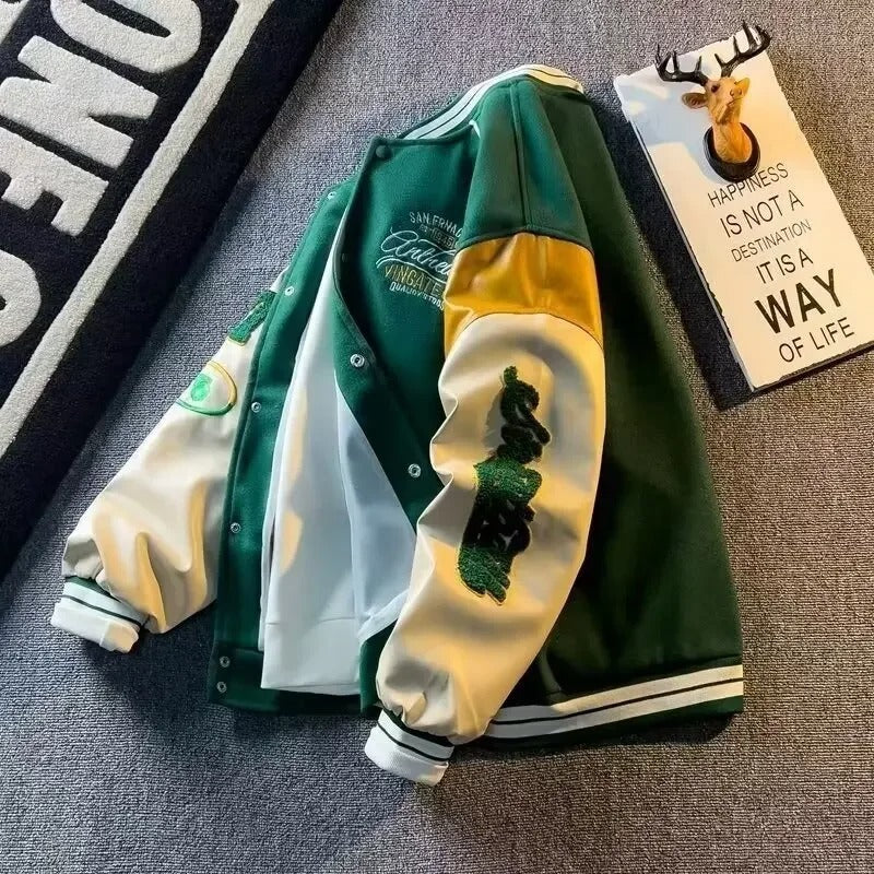 Manteau pour hommes en laine brodé style baseball rétro