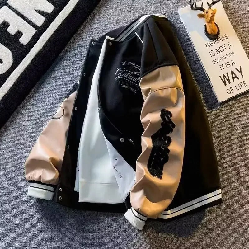 Manteau pour hommes en laine brodé style baseball rétro