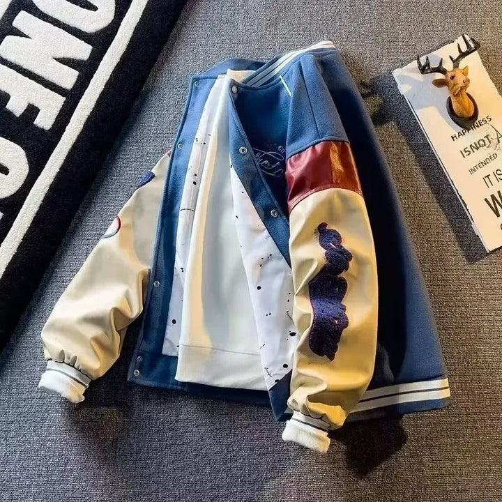 Manteau pour hommes en laine brodé style baseball rétro